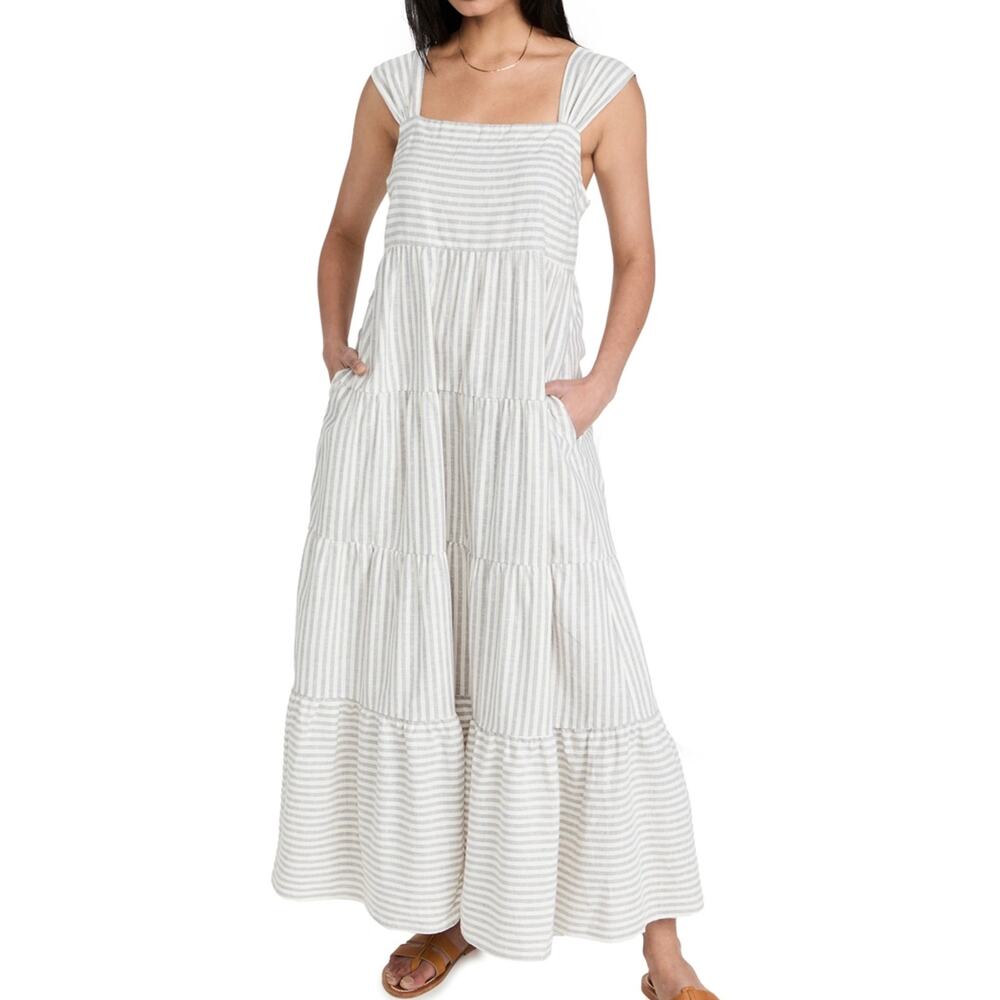 Madewell Cream and White Striped Midi Dress